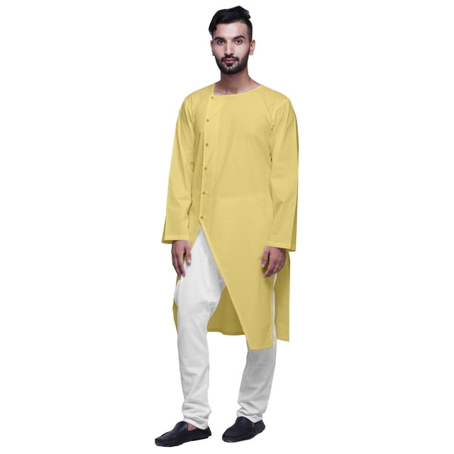Atasi Button Down Asymmetrical Kurta For Men Solid Long Sleeve Kurta For Men