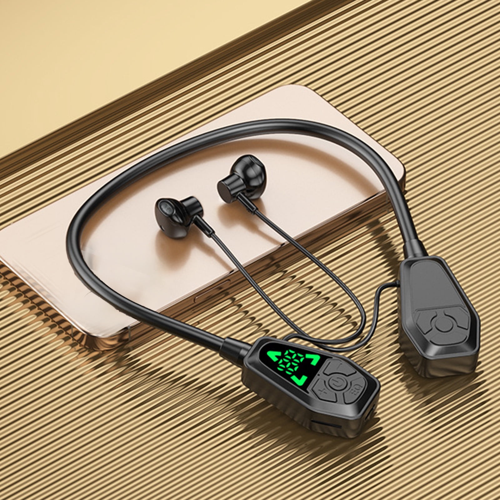 Rwvbm Wireless Bluetooth Neckband Earbuds with Digital Battery Display,5.4 Bluetooth,HIFI Sound Quality,Sweatproof,Lightweight for Sports Running-Black