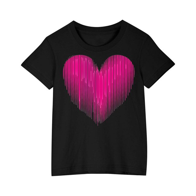 Posijego T-Shirts de la Saint-Valentin pour Enfants, T-Shirt Graphique avec Cœur, Garçons Filles, Col Rond, Manches Courtes, Hauts Mignons
