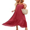 thumbnail image 2 of Women‘s Summer Sleeveless Dress Floral Patterns Ruffled Neckline High-low Hem Cute Dress, 2 of 6