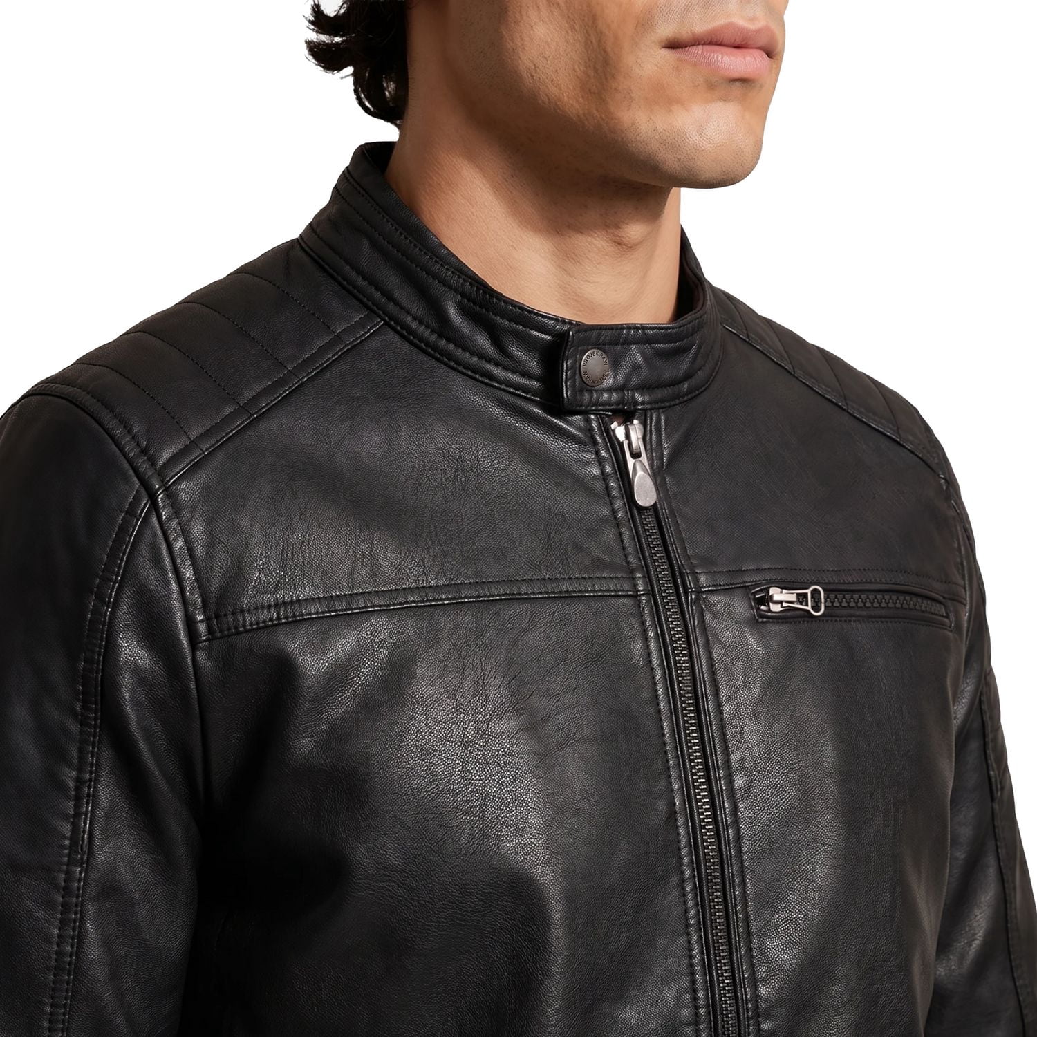 Dark Black Men's Vegan Leather Moto Jacket