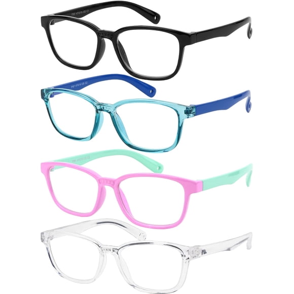 Yogo Vision Blue Light Blocking Glasses for Kids UV Protection Girls Boys Blue Light Glasses Anti Eyestrain (4 Pack)