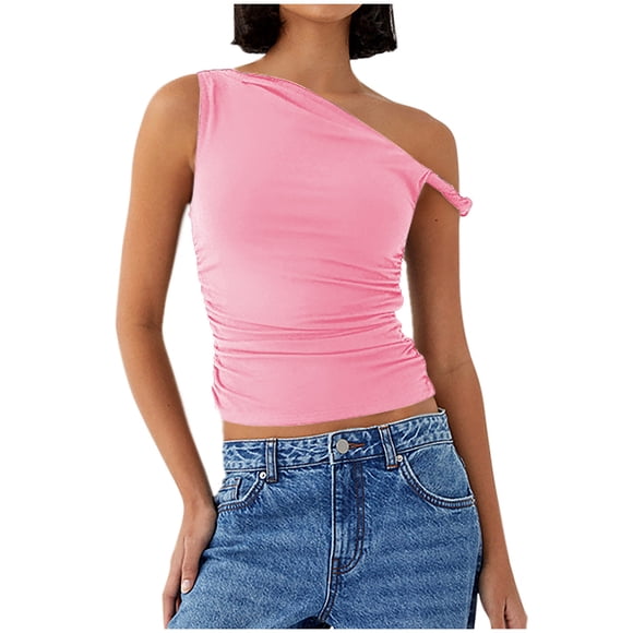 fheaev Summer Tank Top for Women Off The Shoulder Slim Fitted Camisole Basic Sleeveless Basic Cami Shirts Crop Top