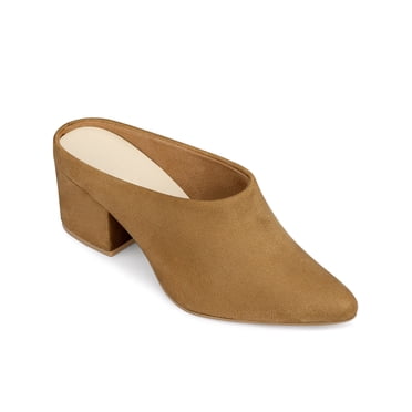 BLISSFUL STEP Mules à Talon Bloc pour Femme à Bout Pointu à Enfiler Marron 6,5