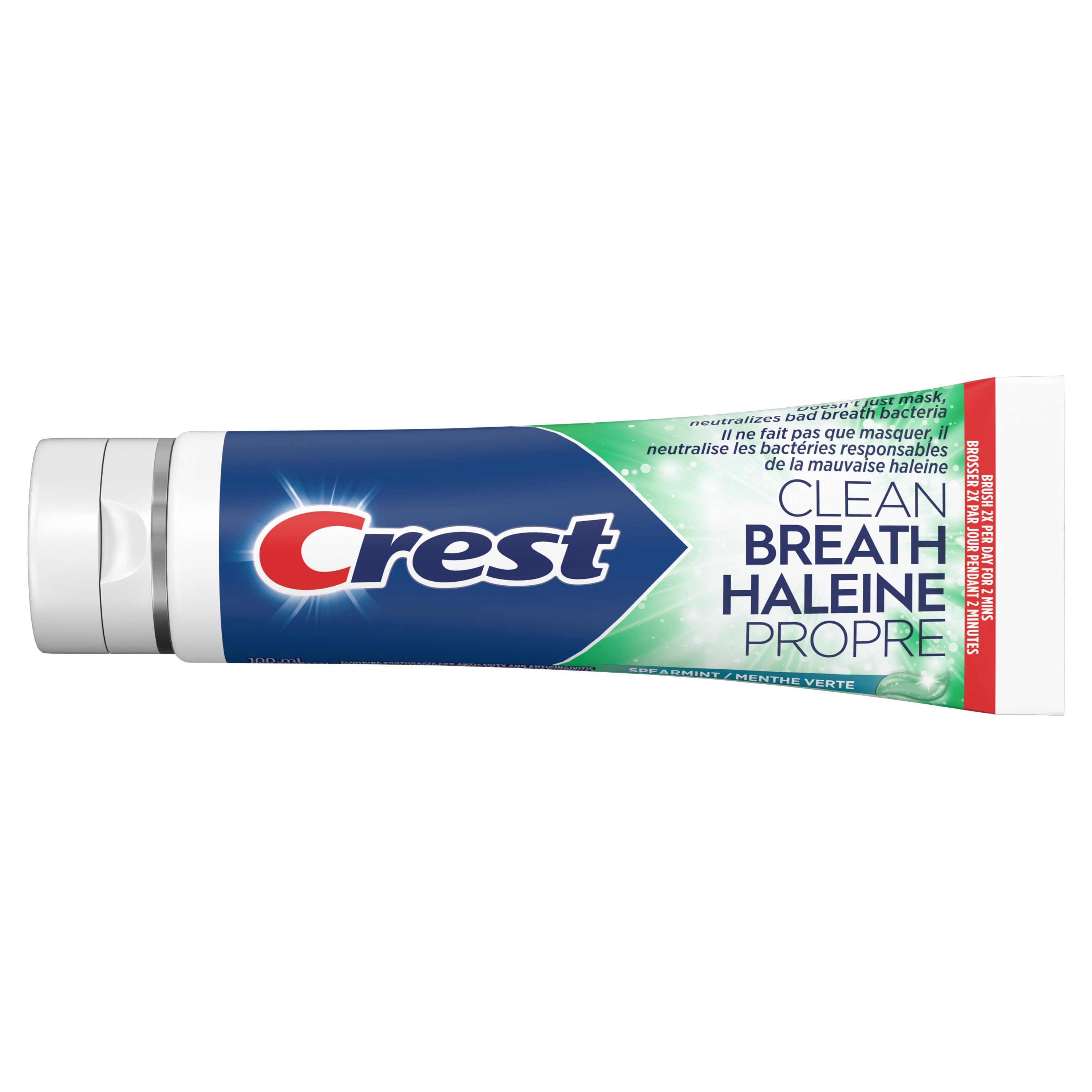 Dentifrice Crest Haleine propre Menthe verte 100 mL : neutralise la mauvaise haleine, protège contre les bactéries, combat la carie, rafraîchit l’haleine, blanchit en douceur