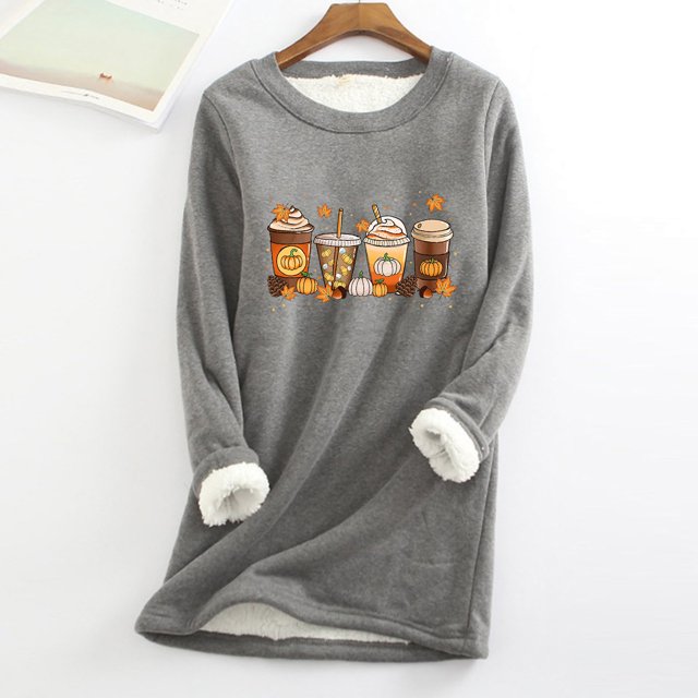 Hauts d'Automne pour Femmes T-Shirt à Col Rond avec Poche Épaissi en Peluche Chaud à Manches Longues en Liquidation