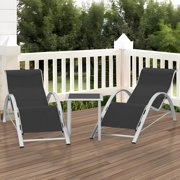 Patio Furniture Outdoor Patio Chaise Lounge Set of 3 Pool Lounge Chairs with Arm & Side Table, Beach Sunbathing Lawn Aluminum Chairs Durable & Sturdy for Garden,Backyard,Poolside,Lawn,Black