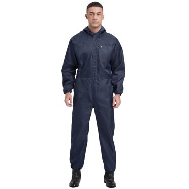 CHICTRY Men's Work Overalls One Piece Mechanics Workwear Coveralls Jumpsuits Long Sleeve Suits Uniforms Navy Blue M/165