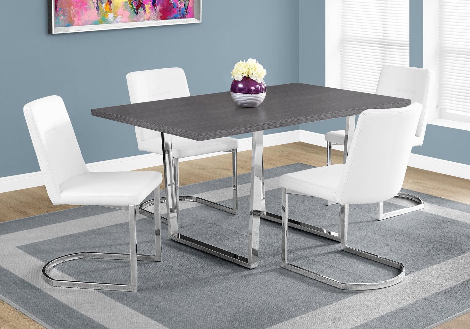 Monarch Specialties Dining Table, 60" Rectangular, Kitchen, Dining Room, Metal, Laminate, Grey, Chrome, Contemporary, Modern