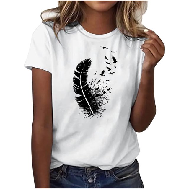 Plebaso T-Shirt Imprimé pour Femme Décontracté à Manches Courtes, T-Shirt Graphique à Col Rond, T-Shirts Amples d'Été 2025