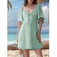 thumbnail image 2 of Womens Dresses Spring Summer Deep V Neck Elegant Bow Tie Mini Dress Light Green L, 2 of 8