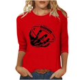 thumbnail image 3 of QATAINLAV T-Shirts Graphiques de Rugby pour Femmes Jour de Match 2025 Été Manches 3/4 Hauts Coupe Ample Décontractés Col Rond Blouses Tenues de Vacances Ventes Prime Day Aujourd'hui Rouge TTG, 3 of 5