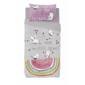 Gouchee Home Sweet Cherry Twin Duvet Cover Set – 2pc Kids Reversible Cotton Bedding with Birds, Cherries & Watermelon Print