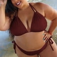 thumbnail image 2 of Jinhomg Plus Size Bikini Swimsuit for Women Basic Solid Color Halter String Triangle Bikini Tops with Tie Side Bottom 2 Piece Bathing Suit Holiday Saving Wine XXL, 2 of 6