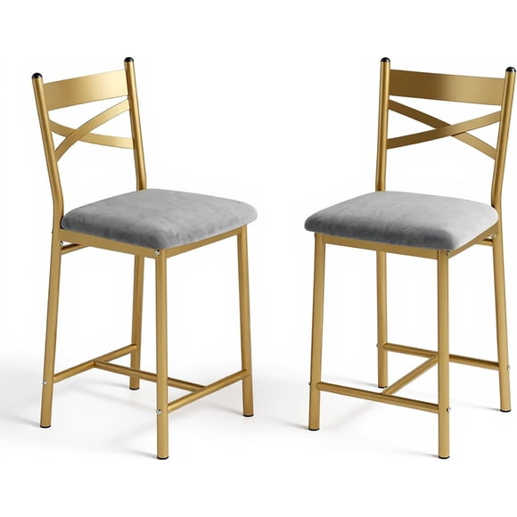 Tabourets de Bar, Ensemble de 2, Tabourets de Cuisine avec Repose-Pieds et Dossier, Tabourets de Comptoir en Cuir PU avec Repose-Pieds, Chaises de Bar avec Dossier pour Îlot de Cuisine