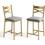 Bar Stools Set of 2, Kitchen Barstools with Footrest and Back, PU Leather Counter Height Bar Stools with Footrest, Bar Charis with Back for Kitchen Island