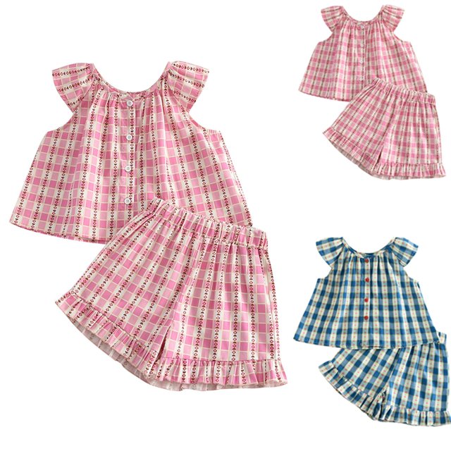 Wlynlyn Baby Girls Clothes Cap Sleeveless Button down Tank Top Ruffle Hem Elastic Waisted Shorts Plaid Summer Outfits 2-3 Years