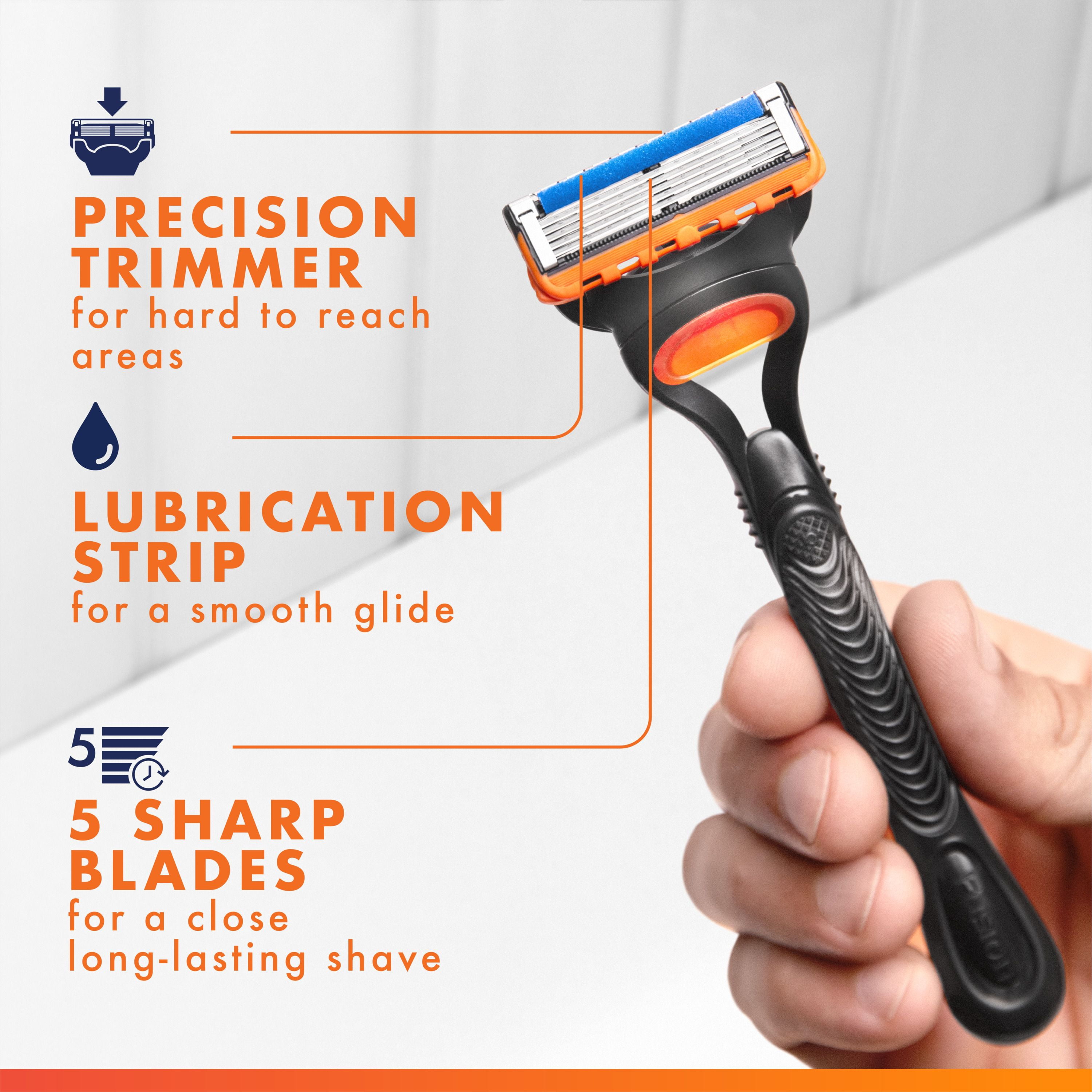 Gillette Fusion5 Rasoir pour Hommes, 1 Manche de Rasoir, 2 Cartouches de Lames, avec Bande Lubrifiante et Tondeuse de Précision pour Hommes