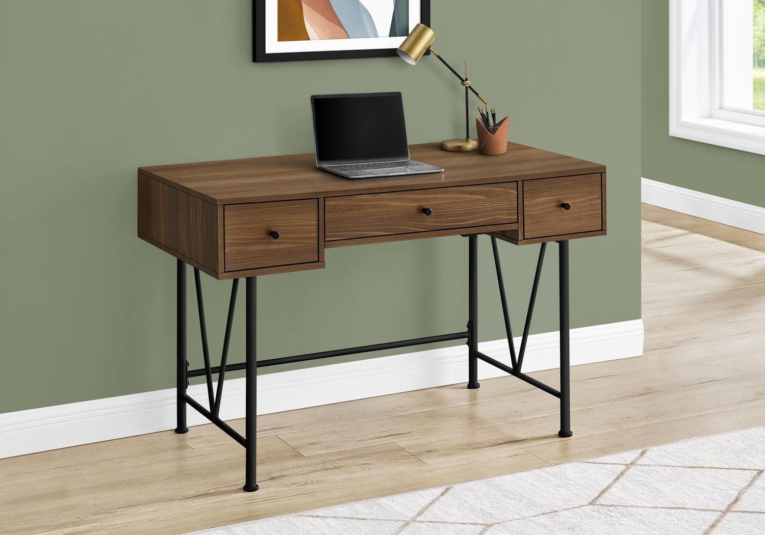 Monarch Specialties Bureau, Bureau À Domicile, Ordinateur Portable, Tiroirs De Rangement, 48"l, Travail, Métal, Stratifié, Noyer, Noir, Transitionnel