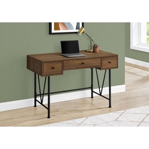 Monarch Specialties Bureau d'ordinateur, Bureau à domicile, Ordinateur portable, Tiroirs de rangement, 48"l, Travail, Métal, stratifié, Noyer, Noir, Transitionnel