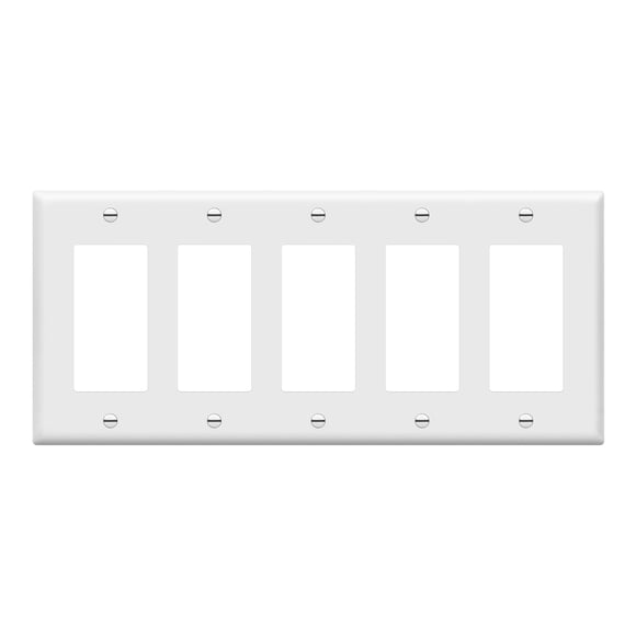 ENERLITES Decorator Light Switch or Receptacle Outlet Wall Plate, Gloss Finish, Size 5-Gang 4.50" x 10.03",Polycarbonate Thermoplastic, 8835-W, White
