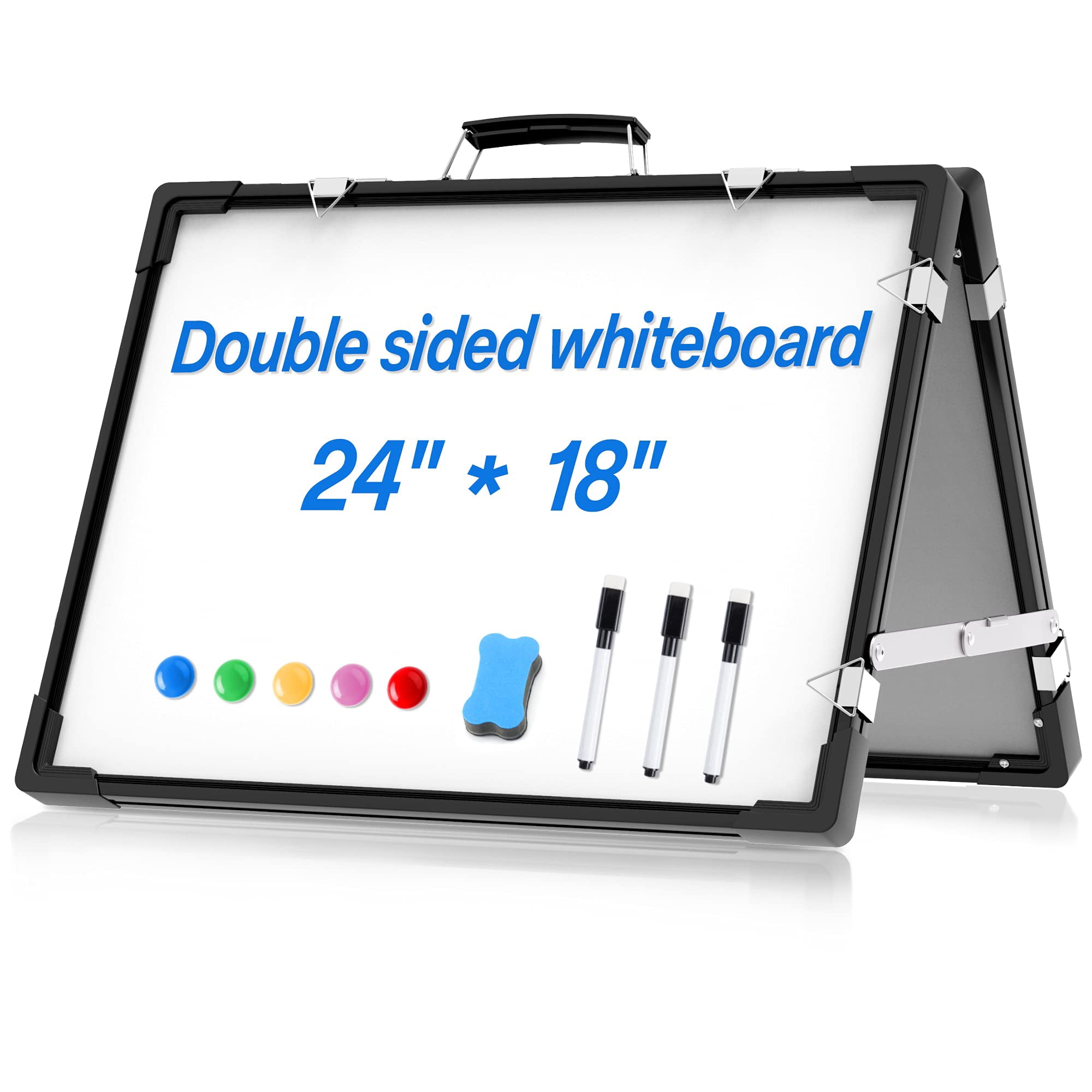 Whiteboard Dry Erase Boards, Portable White Board Double Sided Magnetic Board Stand,Foldable Hanging Wall Desktop Boards Easel for Kids Students Teac