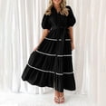 thumbnail image 1 of Robes pour Femmes 2024 Été Robe Chemise Oversize Manches Courtes Bouffantes à Volants Superposés Fluide Longue Maxi Robes Rabais de 50 % Liquidation!, 1 of 9