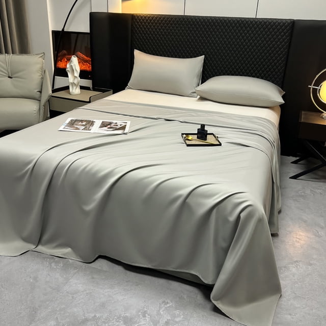 gray Solid Color Sheets Silk Bedding Lightweight Bed Sheet For Summer Cooling Sensation In Gray Cloth Material Size 230X230Cm