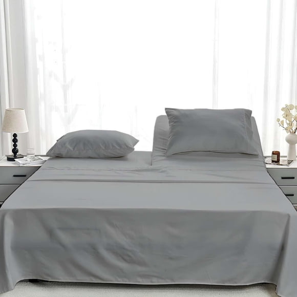 Split Head Flex King Sheet Set - 400 Thread Count Egyptian Cotton Bed Sheets - 34" Split Top - Soft Luxurious - 18" Deep Pockets - Easy Fit - 4 Piece Set -Light Grey Solid