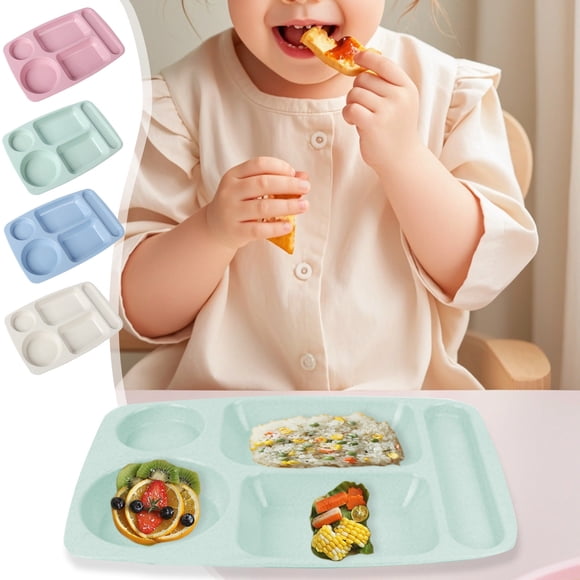 Bowayaoa 5 Compartment Plant Based Fiber Tray, Durable Divided Plates for Kids Meals, Microwave Dishwasher Safe Lunch Plate Set, Ideal for Breakfast Home Use
