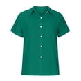 thumbnail image 4 of Meichang Womens Cotton Linen Button Down Shirts Short Sleeve Tshirts Collared Tops Plus Size Solid Basic T Shirts with Pocket, 4 of 5