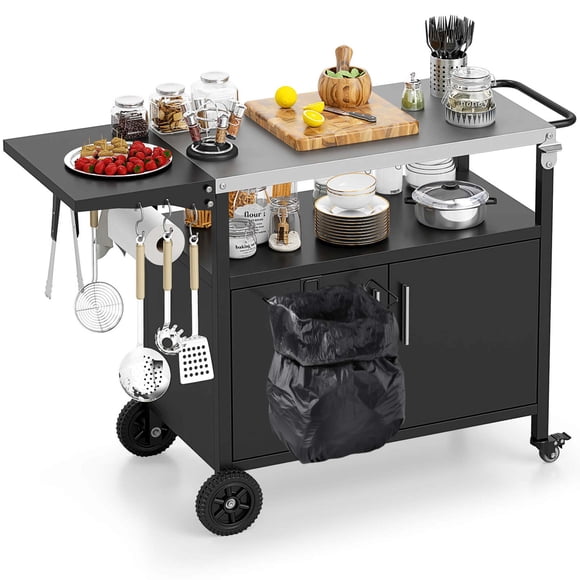 Costway Grill Cart with Storage 33" Outdoor Kitchen Island with Folding Stainless Steel Top
