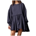 thumbnail image 1 of Pisexur Robe Chandail Surdimensionnée pour Femmes, Col Rond, Manches Longues, Patchwork, Robe d'Automne, Chandail à Enfiler, Hauts Amples et Fluides, Robe Chandail, Mini-Robe, 1 of 8