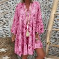 thumbnail image 1 of Femmes Ample Imprimé Trois Quarts Mini Robe Robe d'Été, 1 of 6