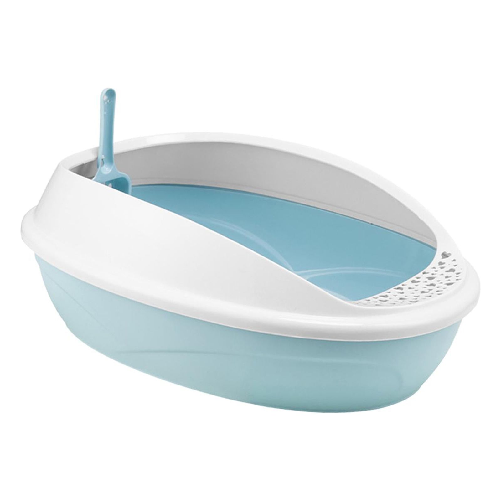 Open Top Pet Litter Tray, Cat Litter Basin with , Kitty Litter Pan, Bedpan Blue