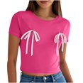 thumbnail image 4 of Pisexur Nouveau T-shirt à Manches Courtes Col Rond Imprimé Décontracté pour Femmes, Hauts d'Été pour Femmes Blanc, m, 4 of 4