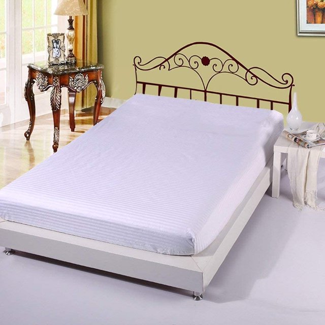 600 Thread Count 3 Piece ( 1-Fitted Sheet + 2 - Pillow Cases ) Fitted Sheet 21 Inch Deep Pocket 100% Egyptian Cotton Stripe Pattern