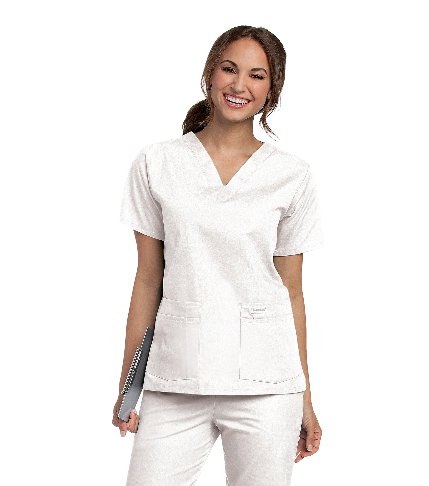 Landau Haut de Blouse Médicale pour Femmes : 4 Poches, Coupe Classique Décontractée, Col en V Durable 8219