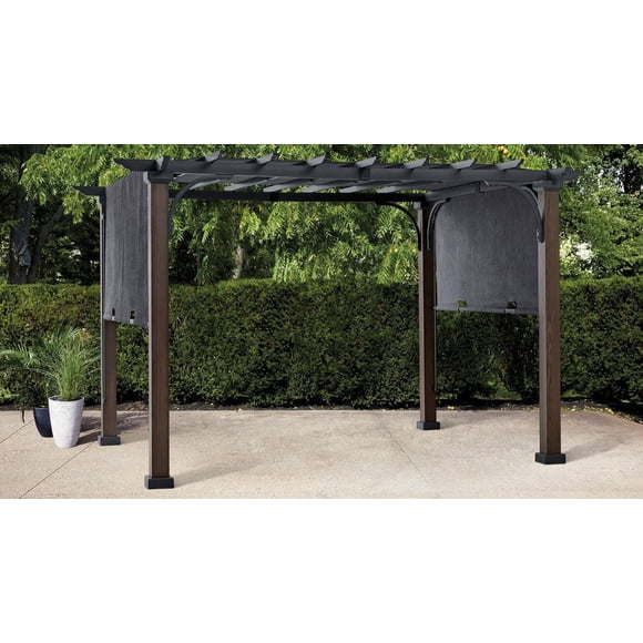 HOMETRENDS 8 ft. x 10 ft. Steel Sling Top Pergola, Dark Grey