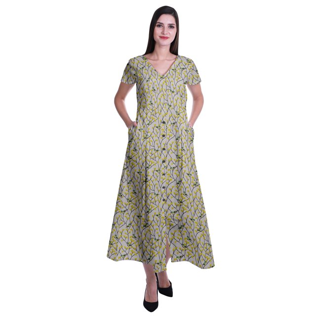 Moomaya Robe Longue Maxi pour Femmes à Manches Courtes, Robe Formelle/décontractée avec Poches P-TTG