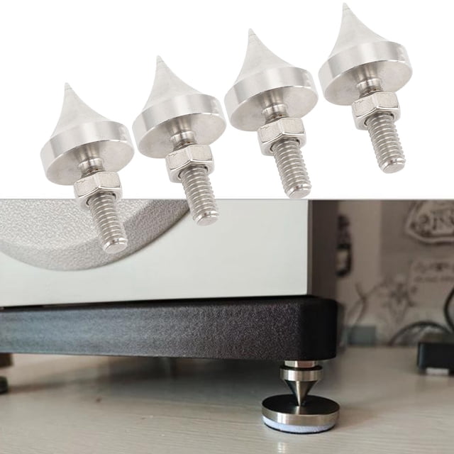 4 Pcs Pointes de Haut-Parleur, Pointes de Pied pour Haut-Parleur en Acier Inoxydable avec Hauteur Réglable, Pointes de Pied Isolées pour Cadre de Haut-Parleur, Lecteur CD DVD