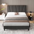 thumbnail image 4 of Bed Frame with Headboard Adjustable, Modern Linen Upholstered Twin Platform Bed Frame with Wooden Slat Support, No Box Spring Needed, 4 of 9