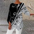 thumbnail image 2 of Pompotops Mode Femmes Imprimé T-shirt Mi-Longueur Manches 3/4 Blouse Col Rond Casual Tops Dégagement, 2 of 5