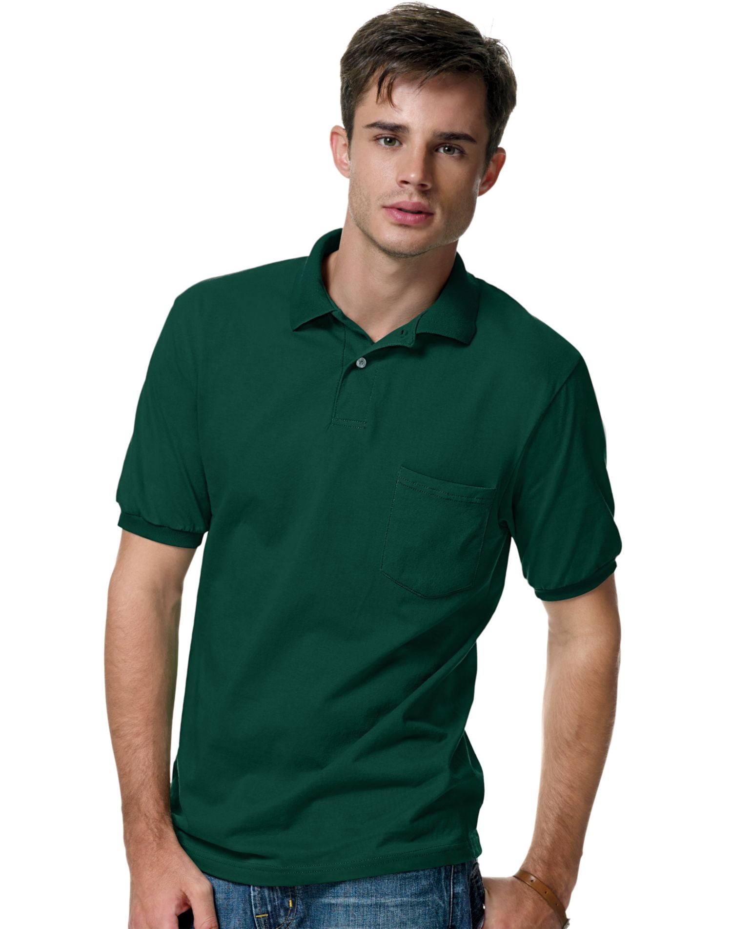 Hanes Mens CottonBlend EcoSmart Jersey Polo With Pocket 2-Pack, 2XL