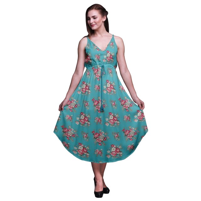 Bimba Robe Midi d'Été à Imprimé Floral pour Femme à Col en V Tenue de Villégiature de Vacances-Petit