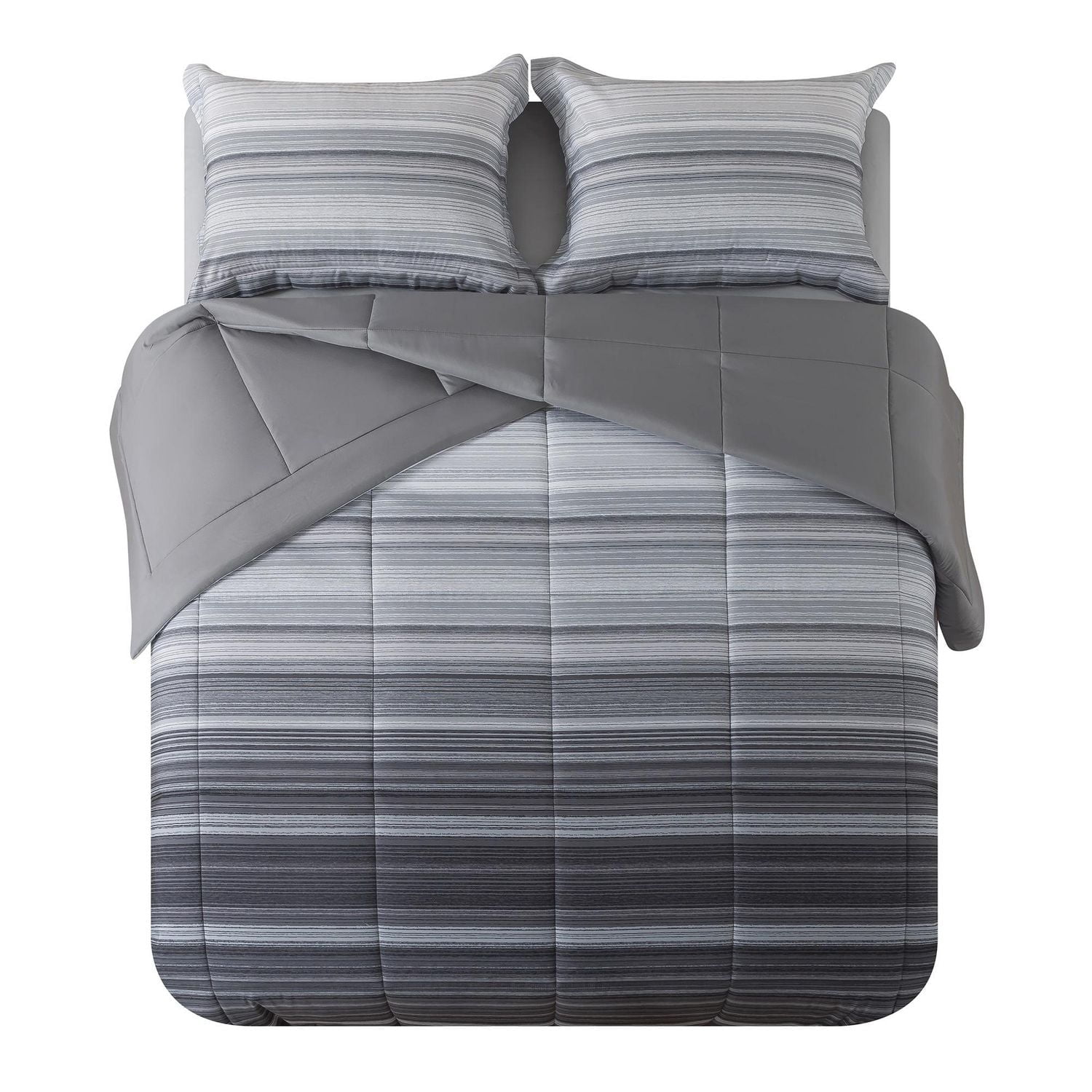 Mainstays – Ensemble de literie tout-en-un réversible avec couette et draps, 5 pièces, simple très grand (Twin XL), rayures grises