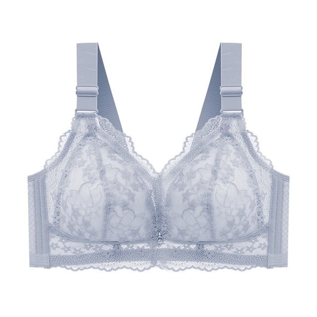 Virmaxy Womens Wireless Bra Lace Plus Size Gathering Underwear Everyday Bra Color Comfortable Hollow Out Perspective Bra Underwear No Rims Blue-2 44DE