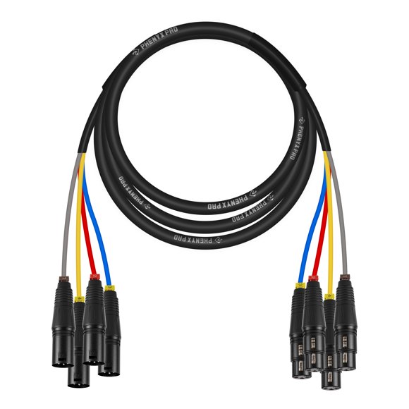 Phenyx Pro 4-Channel XLR Cable 10 Ft Snake Cable Balanced Microphone Cord XLR Splitter Color-Coded 4-in-1 Design 3-PIN Male to Female Patch Wire w/OFC Copper (PCBL-4IN1-10)