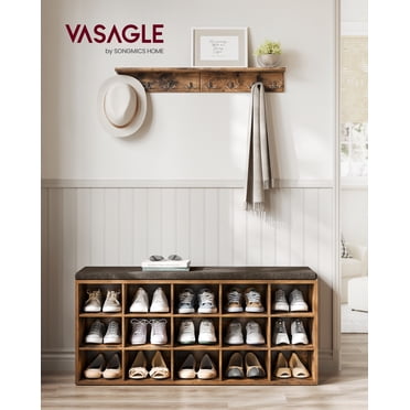 VASAGLE Shoe Bench, Storage Bench, 15 Compartments, Rustic Brown and Brown ULHS15BX