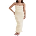 thumbnail image 1 of EIMELI Robe Longue Moulante pour Femmes Été Plissée avec Dentelle Robe de Soirée à Bretelles Spaghetti Col Carré, 1 of 6